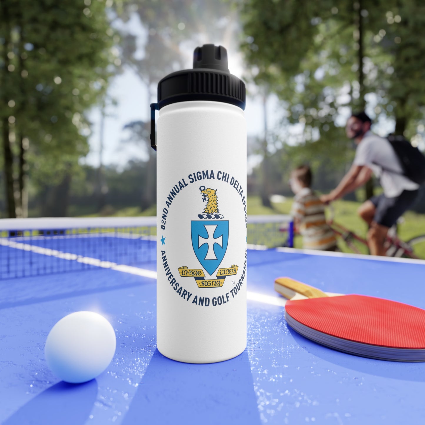 Sigma Chi Stainless Steel Water Bottle, Sports Lid, 18 & 32 oz - Crest