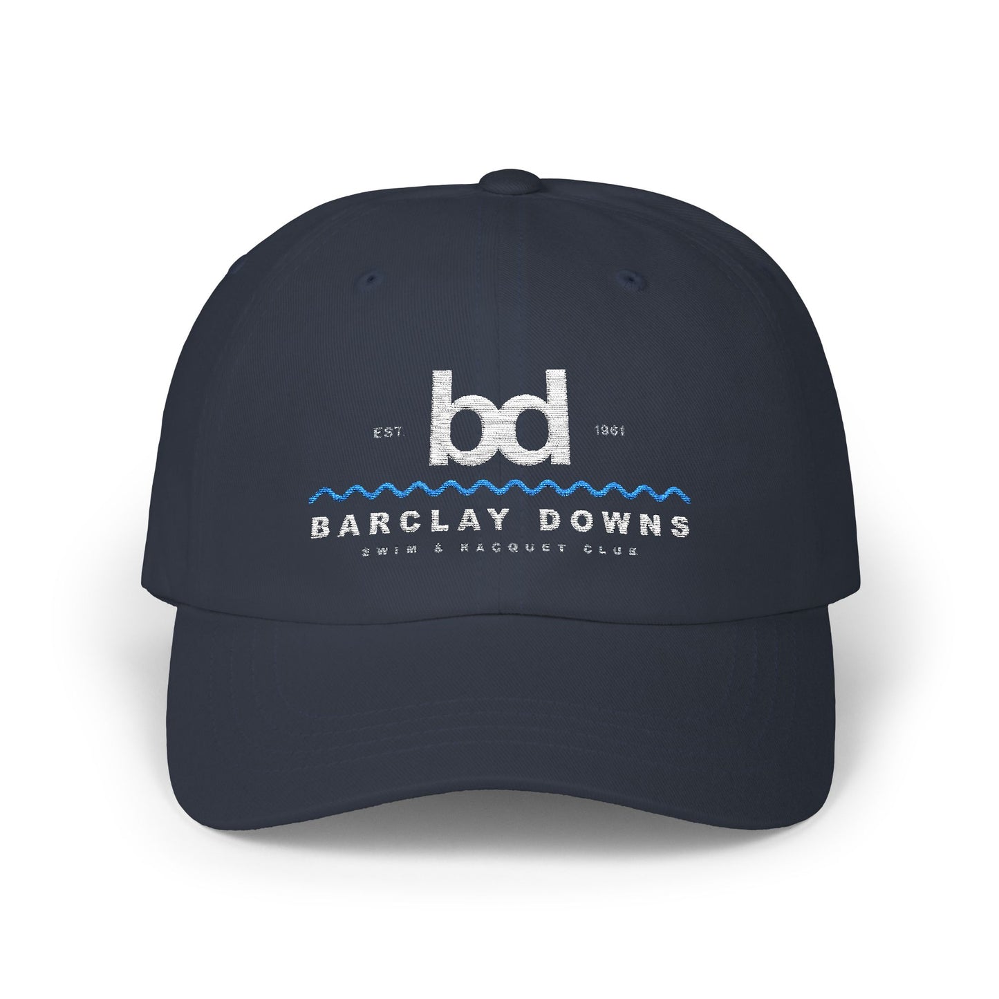 Barclay Downs Swim Club Embroidered Baseball Hat - Camo, Dark Grey, Black, Navy