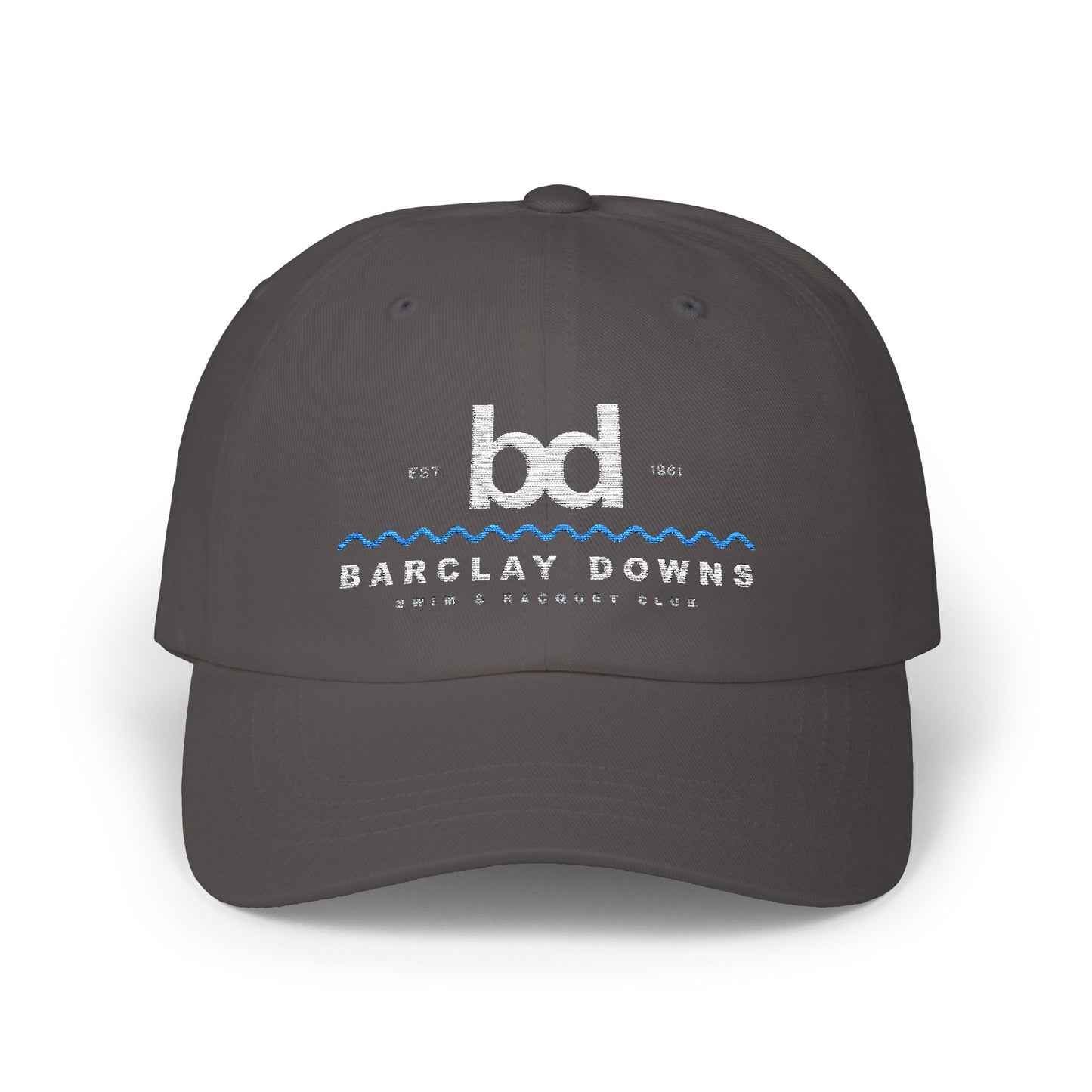 Barclay Downs Swim Club Embroidered Baseball Hat - Camo, Dark Grey, Black, Navy